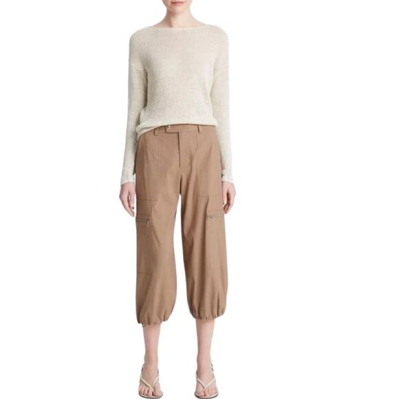 VINCE Low-Rise Cropped Parachute Pant in Shale